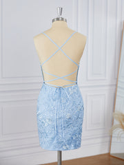 Homecoming Dresses Tight Short, Sheath Lace Spaghetti Straps Appliques Lace Short/Mini Dress