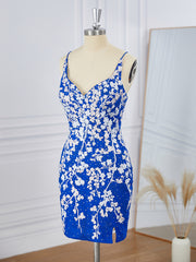 Homecoming Dresses Aesthetic, Sheath Lace V-neck Appliques Lace Short/Mini Dress