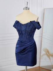 Prom Dresses Princesses, Sheath Silk Like Satin Off-the-Shoulder Appliques Lace Corset Short/Mini Dress