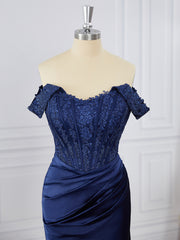 Prom Dresse Princess, Sheath Silk Like Satin Off-the-Shoulder Appliques Lace Corset Short/Mini Dress