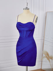 Homecoming Dresses Ideas, Sheath Silk Like Satin Spaghetti Straps Pleated Corset Short/Mini Dress