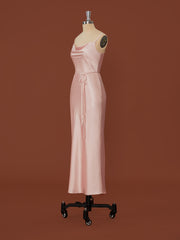 Spring Wedding Color, Sheath Silk Like Satin Spaghetti Straps Tea-Length Dress