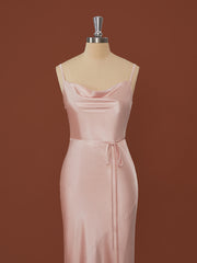 Mismatched Bridesmaid Dress, Sheath Silk Like Satin Spaghetti Straps Tea-Length Dress