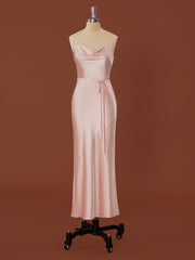 Bridal Shoes, Sheath Silk Like Satin Spaghetti Straps Tea-Length Dress