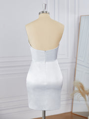 Homecomming Dress Vintage, Sheath Silk Like Satin Strapless Pleated Short/Mini Dress