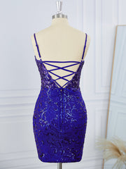Homecoming Dress Cute, Sheath Spaghetti Straps Appliques Lace Short/Mini Dress