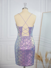Prom Dresses Casual, Sheath Spaghetti Straps Sequin Short/Mini Dress