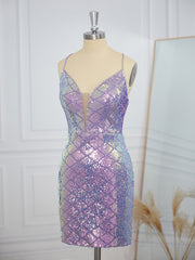Prom Dress Elegant, Sheath Spaghetti Straps Sequin Short/Mini Dress