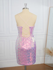 Prom Dress Long, Sheath Spaghetti Straps Sequin Short/Mini Dress