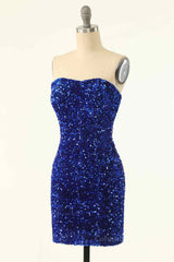 Formal Dress On Sale, Sheath Strapless Sequins Mini Homecoming Dress