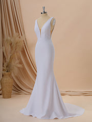 Wedding Dress Elegant Classy, Sheath Stretch Crepe V-neck Court Train Wedding Dress