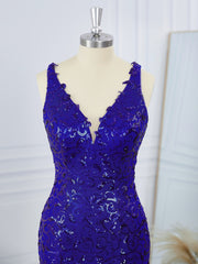 Homecomming Dresses Blue, Sheath V-neck Appliques Lace Short/Mini Dress