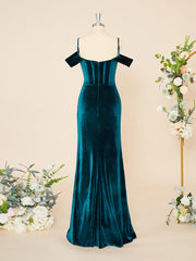 Party Dresses Online Shop, Sheath Velvet Cold Shoulder Pleated Floor-Length Corset Dress