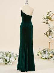 Formal Dresses Classy, Sheath Velvet One-Shoulder Floor-Length Bridesmaid Dress