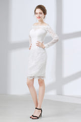 Evening Dresses Stunning, Sheath White Lace Off The Shoulder Long Sleeve Prom Dresses
