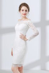 Evening Dresses For Party, Sheath White Lace Off The Shoulder Long Sleeve Prom Dresses