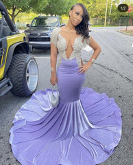 Formal Dress Suits For Ladies, Shinning purple mermaid prom dress with train