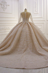 Wedding Dress With Shoes, Shiny Ball Gown Tulle Jewel Long Sleevess Ruffless Wedding Dress