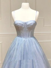 Simple Prom Dress, Shiny Blue Long Prom Dresses, Shiny Blue Formal Evening Dresses