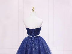 Bridesmaid Dress 2040, Shiny Blue Tulle Sweetheart Homecoming Dress Party Dress, Navy Blue Short Prom Dress