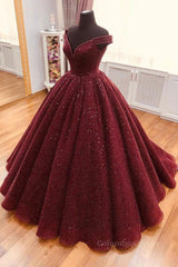 Design Dress Casual, Shiny Off the Shoulder Burgundy Prom Dresses, Dark Wine Red Off Shoulder Long Formal Evening Dresses