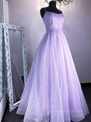 Bridesmaids Dress Floral, Shiny Purple Long Lace Prom Dresses, Shiny Purple Lace Formal Evening Dresses