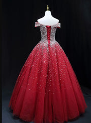 Homecoming Dress Shops Near Me, Shiny Red Sequins Pretty Long Formal Dress, Dark Red Sweet 16 Dresses