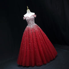 Homecoming Dresses Blue, Shiny Red Sequins Pretty Long Formal Dress, Dark Red Sweet 16 Dresses