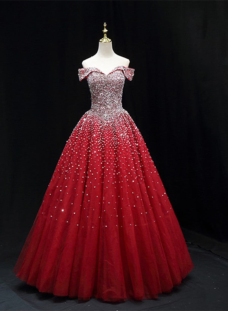 Homecoming Dressed Short, Shiny Red Sequins Pretty Long Formal Dress, Dark Red Sweet 16 Dresses