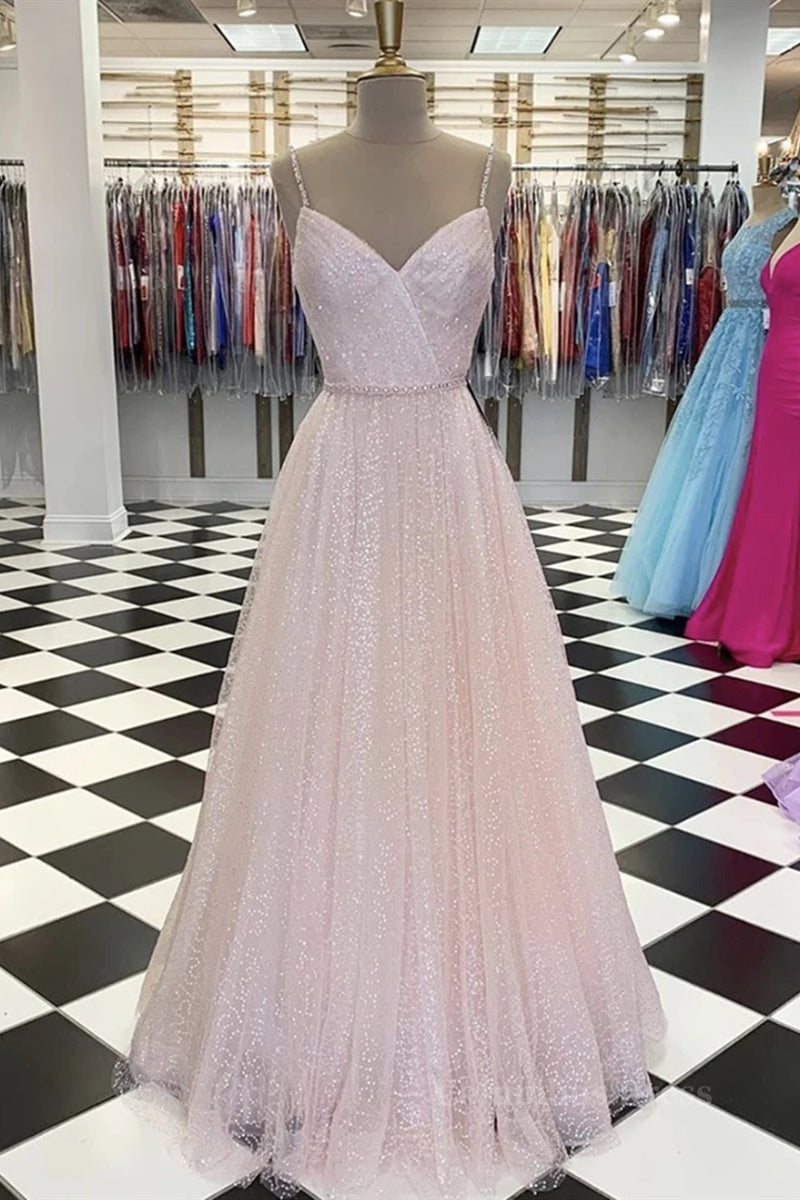Formal Dresses For Weddings Mothers, Shiny Sequins V Neck Pink Long Prom Dress, V Neck Pink Formal Graduation Evening Dress