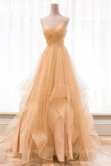 Evening Dresses Velvet, Shiny V Neck Backless Golden Long Prom Dress, Backless Golden Formal Dress, Golden Evening Dress