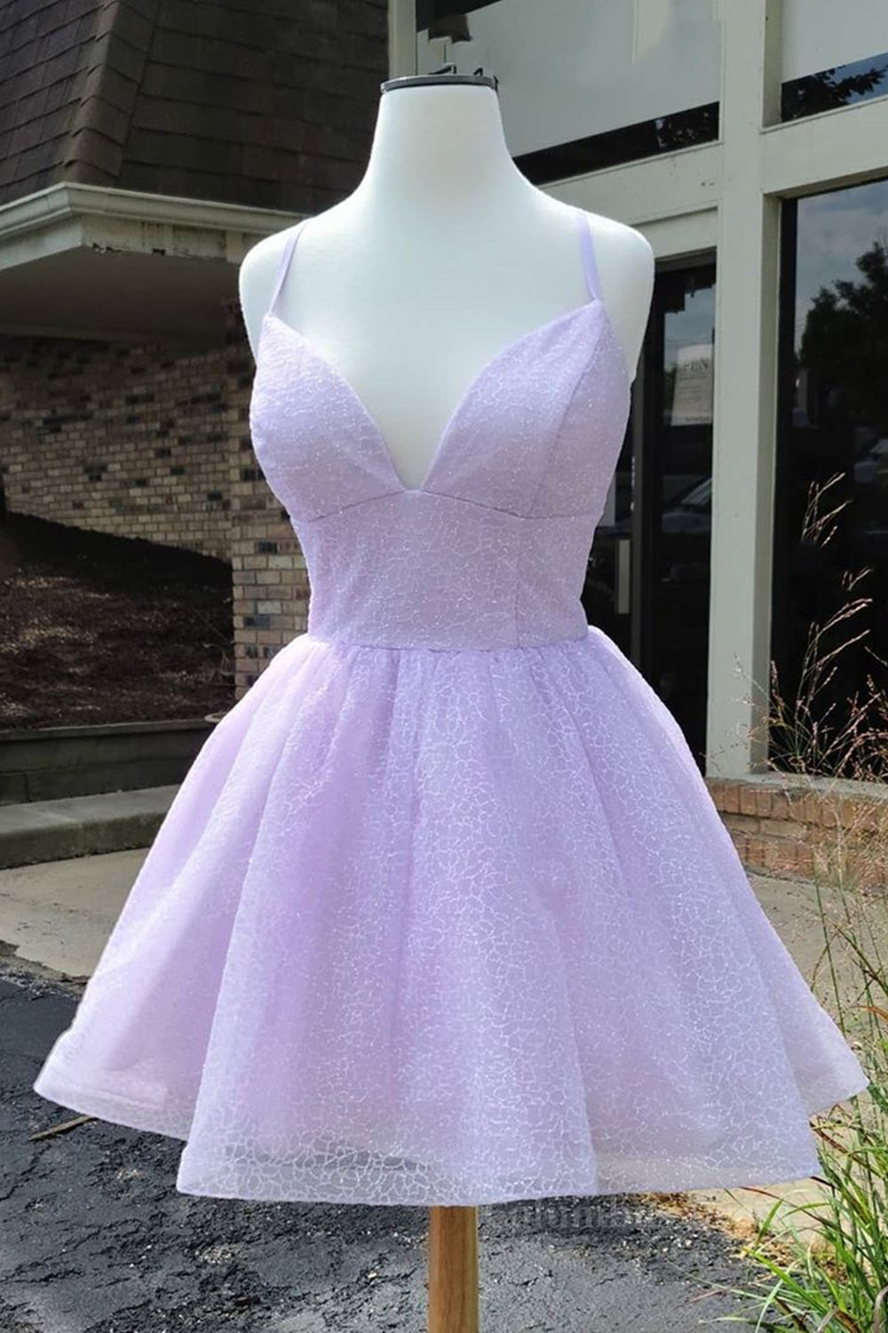 Wedding Theme, Shiny V Neck Lilac Short Prom Dresses, Lilac Homecoming Dresses