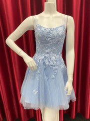 Bridesmaids Dresses Chiffon, Short Backless Blue Lace Prom Dresses, Short Open Back Blue Lace Formal Homecoming Dresses