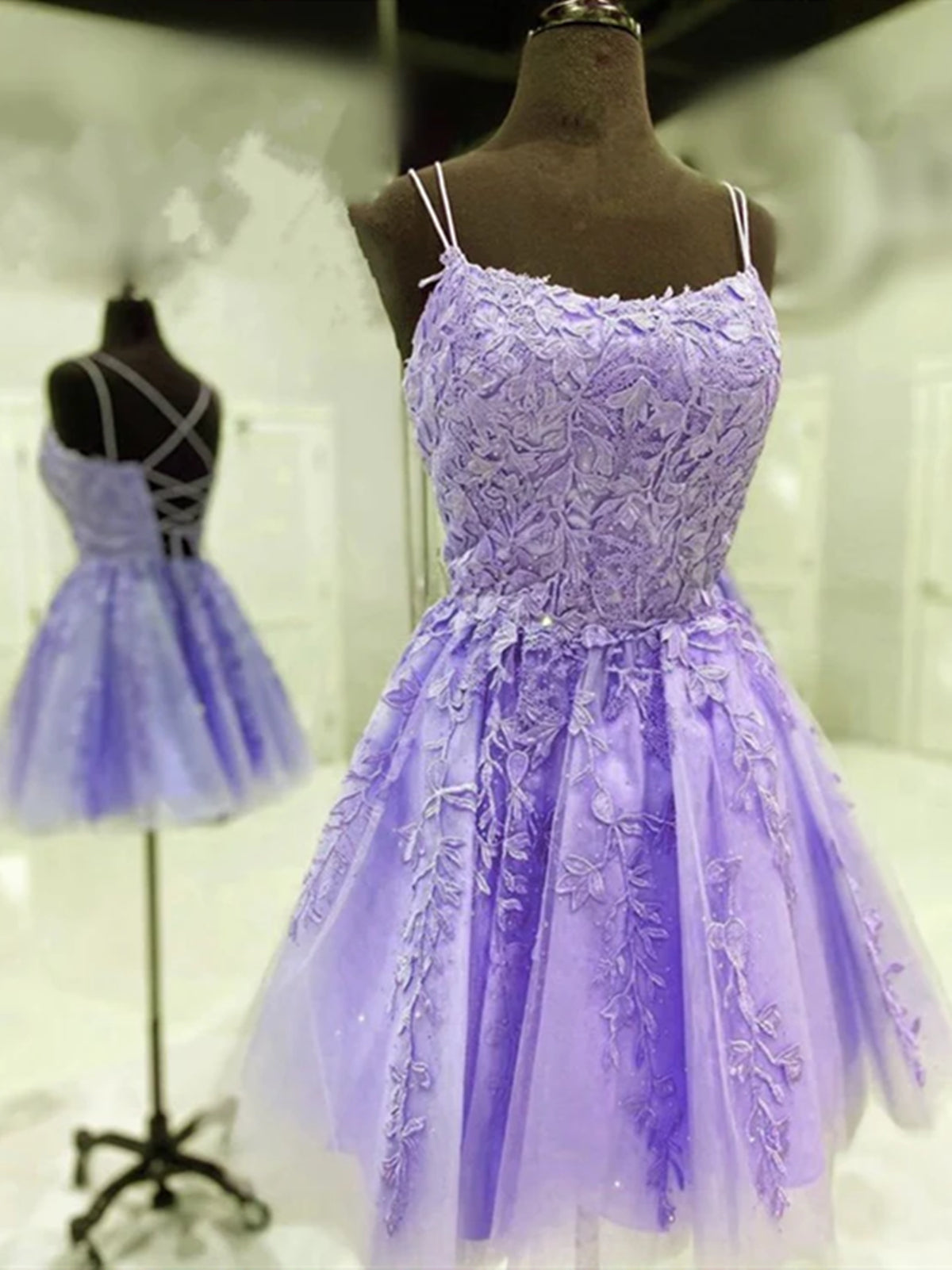 Party Dress Reception Wedding, Short Backless Lace Prom Dresses, Short Backless Purple Lace Formal Homecoming Dresses