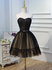 Party Dressed Short, Short Black Lace Prom Dresses, Little Black Lace Formal Homecoming Dresses