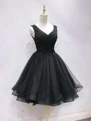 Party Dresses Sales, Short Black Lace Prom Dresses, Short Black Lace Homecoming Graduation Dresses