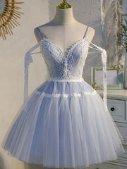 Party Dresses Teen, Short Blue Lace Prom Dresses, Short Blue lace Formal Homecoming Dresses