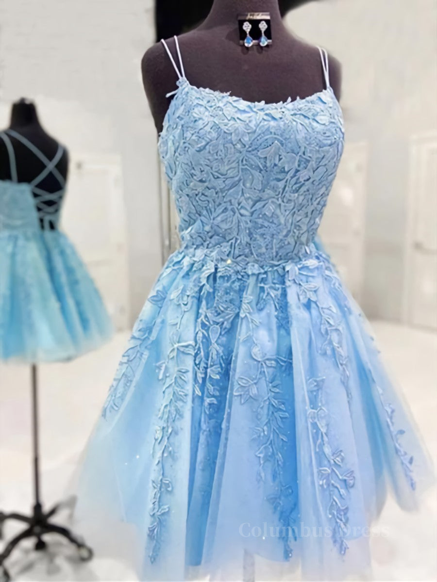 Bridesmaids Dresses Strapless, Short Blue Lace Prom Dressses, Short Blue Lace Formal Homecoming Dresses