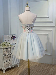 Party Dress Formal, Short Floral Tulle Prom Dresses, Short Floral Tulle Formal Homecoming Dresses