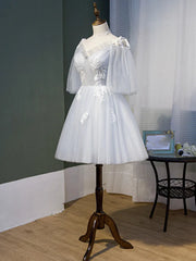 Bridesmaid Dress Short, Short Gray Lace Prom Dresses, Short Gray Lace Formal Homecoming Dresses