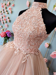 Graduation Outfit Ideas, Short Halter Neck Pink Lace Prom Dresses, Halter Neck Short Pink Lace Formal Homecoming Dresses