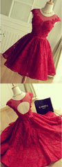 Prom Dresses For Curvy Figures, Short homecoming Dress, Lace Dress, Red Sexy Party Dress