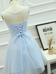 Party Dress For Babies, Short Light Blue Lace Prom Dresses, light Blue Short Lace Graduation Homecoming Dresses