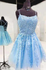 Formal Dresses Long Blue, Short Light Lace Prom Dresses, Short Lace Graduation Homecoming Dresses