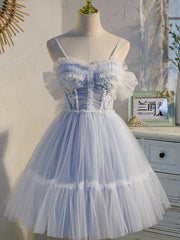 Party Dresses Fall, Short Off the Shoulder Light Blue Prom Dresses, Light Blue Formal Homecoming Dresses