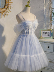 Party Dresses For Ladies, Short Off the Shoulder Light Blue Prom Dresses, Light Blue Formal Homecoming Dresses