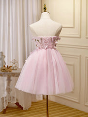Party Dress Ball, Short Pink Floral Prom Dresses, Short Pink Floral Formal Homecoming Dresses