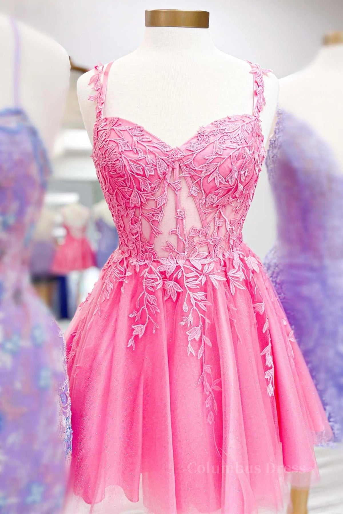 Evenning Dresses Long, Short Pink Lace Prom Dresses, Short Pink Lace Formal Homecoming Dresses