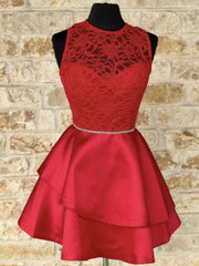 Black Wedding Dress, Short Red Lace Prom Dresses, Short Red Lace Formal Homecoming Dresses