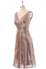 Beauty Dress, Short Rose Gold Sequin A-line Bridesmaid Dress